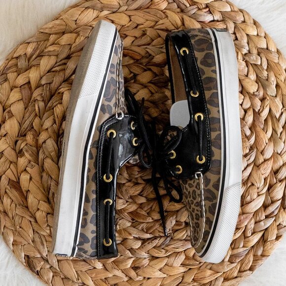 SPERRY BISCAYNE TOPSIDERS SZ 7 LEOPARD BLACK PATENT TOPSIDER FLAT LOAFER LACE UP - Picture 7 of 7